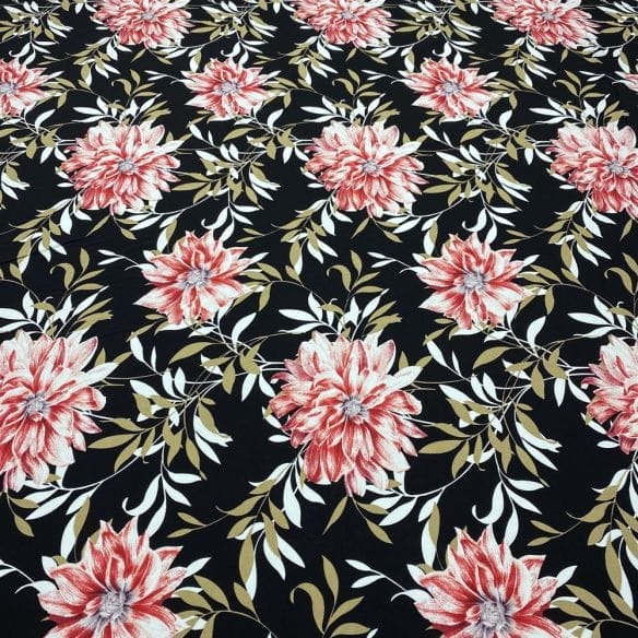 Viscose Estampada Floral Preto • Luema Tecidos
