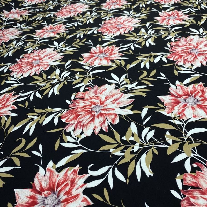 Viscose Estampada Floral Preto • Luema Tecidos