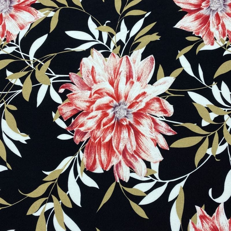 Viscose Estampada Floral Preto • Luema Tecidos