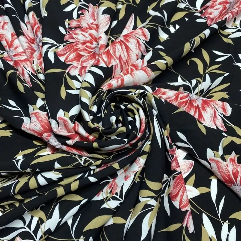 Viscose Estampada Floral Preto • Luema Tecidos