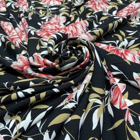 Viscose Estampada Floral Preto • Luema Tecidos