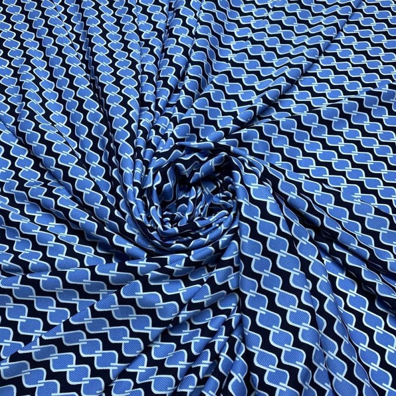 Viscose Estampada Elos Azul • Luema Tecidos