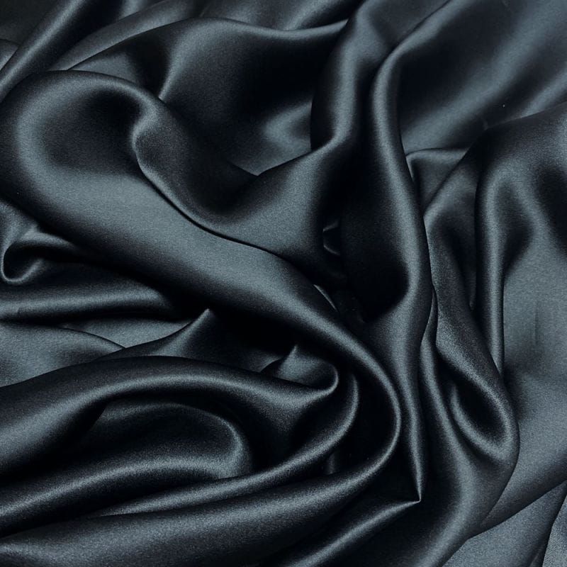 Tecido Cetim de Seda Pura Preto 90cm • Luema Tecidos