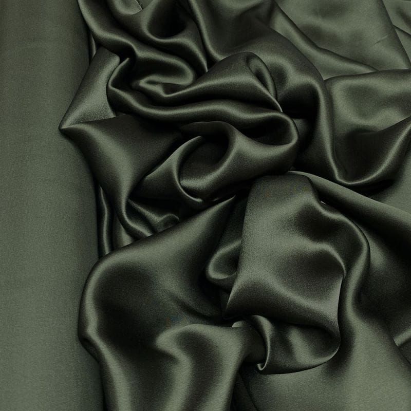 Tecido Cetim de Seda Pura Verde Musgo 90cm • Luema Tecidos