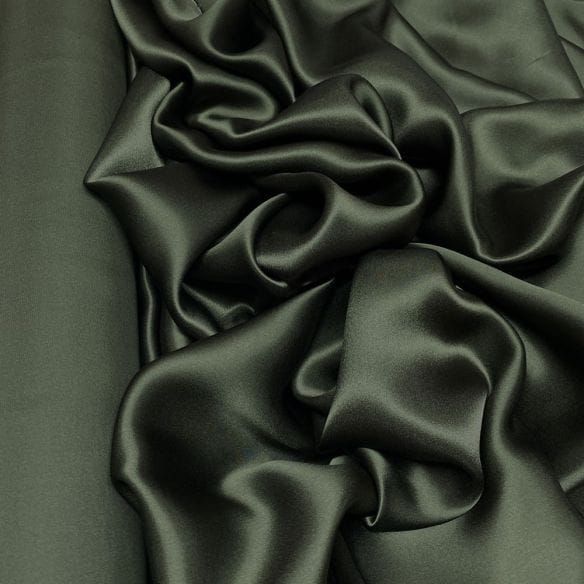 Tecido Cetim de Seda Pura Verde Musgo 90cm • Luema Tecidos