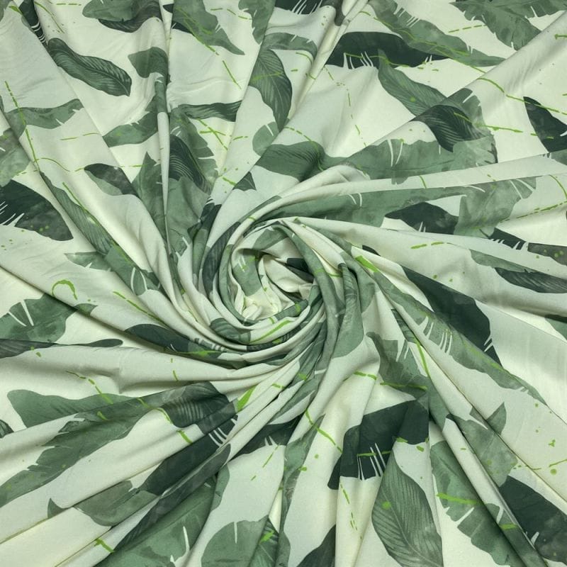 Crepe de Chine Folhagens Verde • Luema Tecidos
