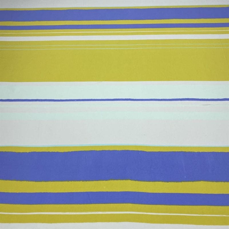 Viscose Listrada Tricolor Branco Amarelo e Azul • Luema Tecidos