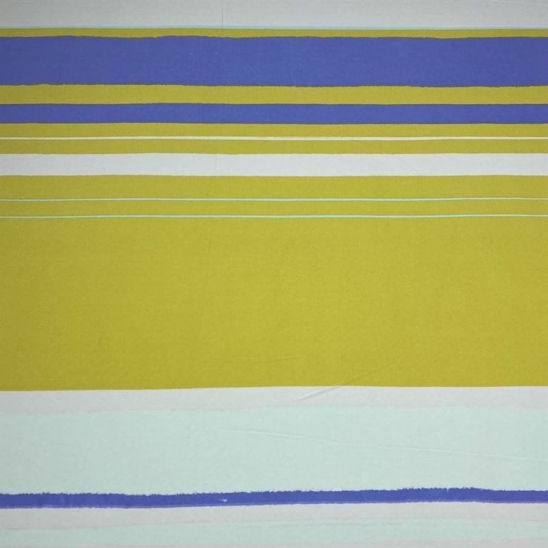 Viscose Listrada Tricolor Branco Amarelo e Azul • Luema Tecidos