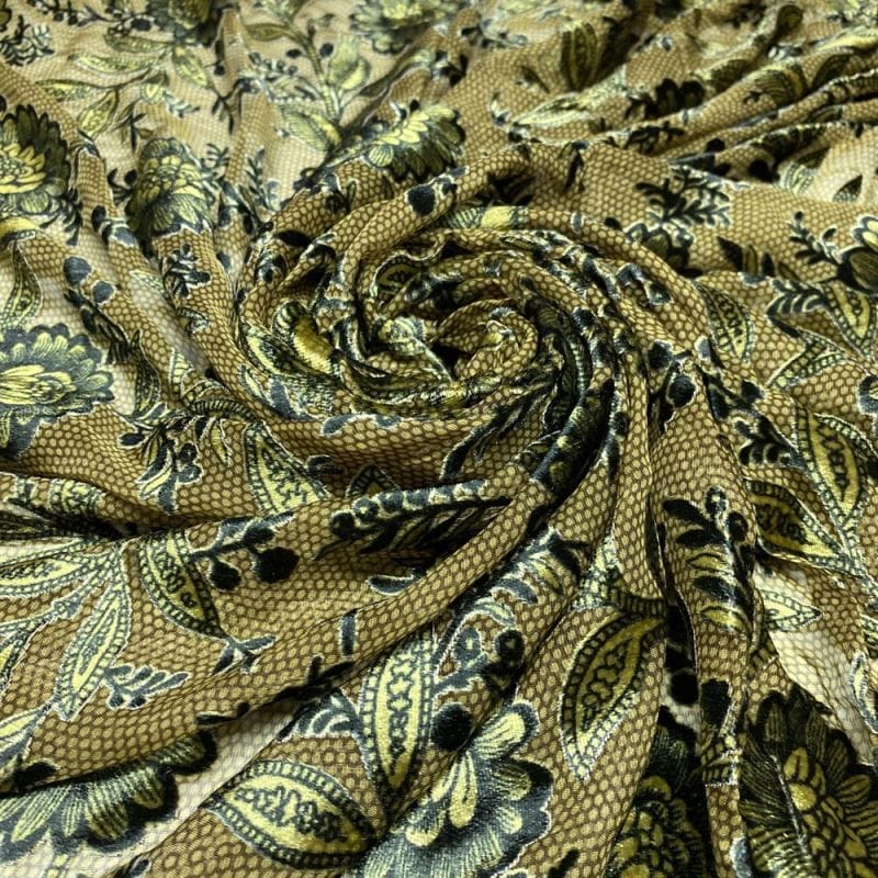 Devorê de Seda Marrom Floral • Luema Tecidos