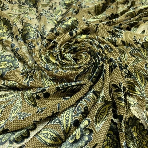 Devorê de Seda Marrom Floral • Luema Tecidos