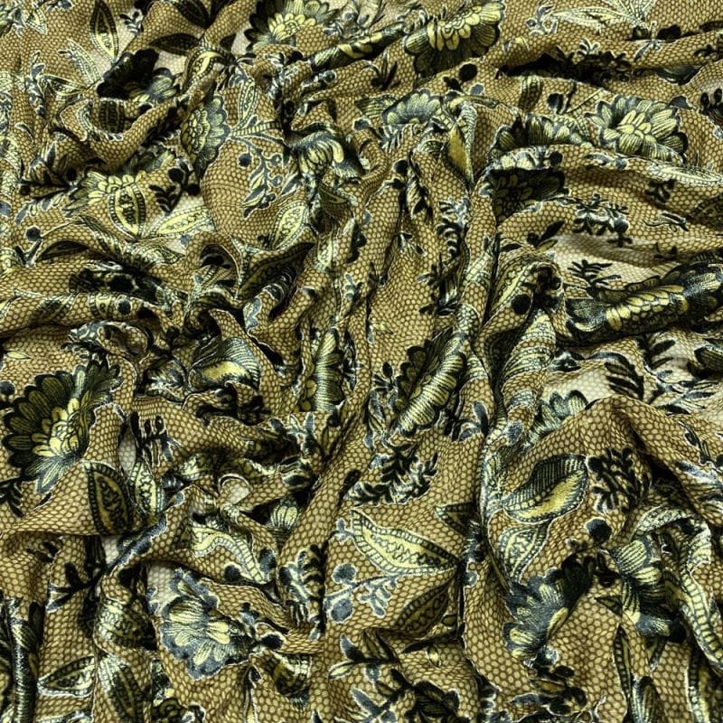 Devorê de Seda Marrom Floral • Luema Tecidos