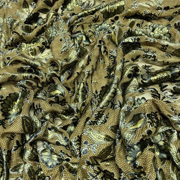 Devorê de Seda Marrom Floral • Luema Tecidos