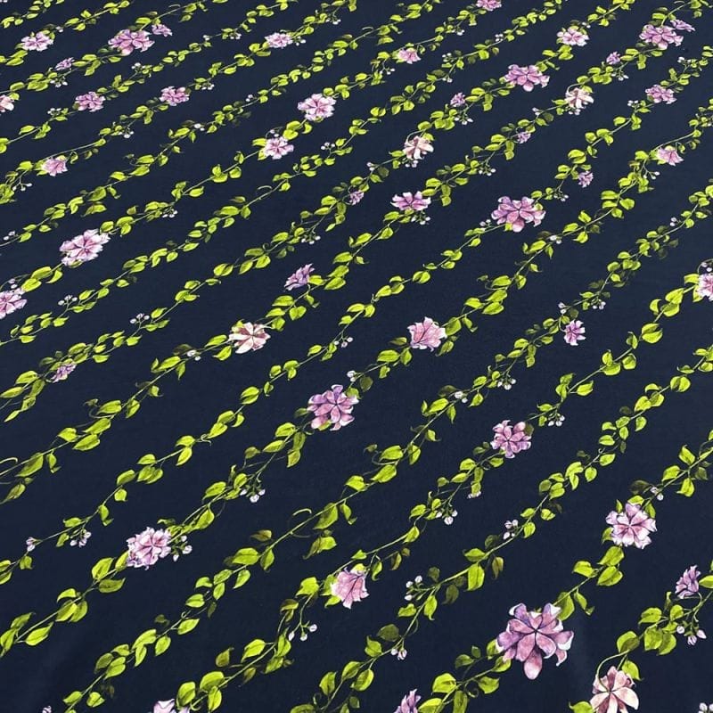 Tecido Crepe de Chine Seda Pura Estampado Ramos • Luema Tecidos