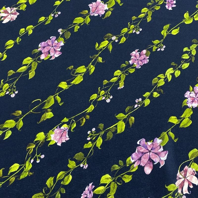 Tecido Crepe de Chine Seda Pura Estampado Ramos • Luema Tecidos