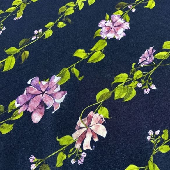 Tecido Crepe de Chine Seda Pura Estampado Ramos • Luema Tecidos
