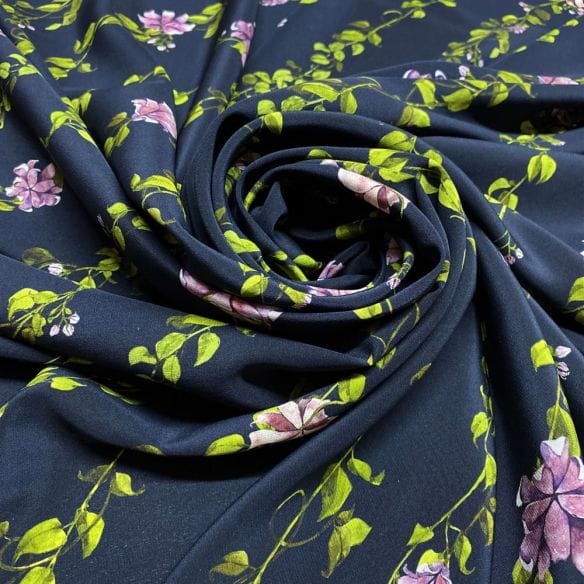 Tecido Crepe de Chine Seda Pura Estampado Ramos • Luema Tecidos