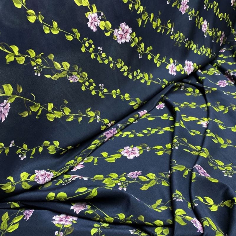 Tecido Crepe de Chine Seda Pura Estampado Ramos • Luema Tecidos