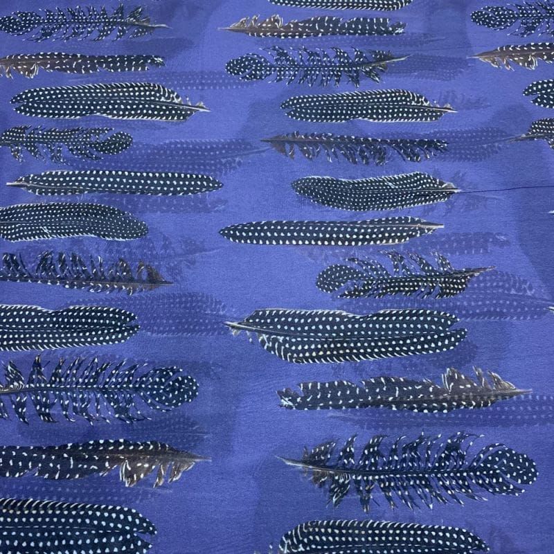 Musseline Floral Penas Azul • Luema Tecidos