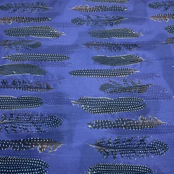 Musseline Floral Penas Azul • Luema Tecidos