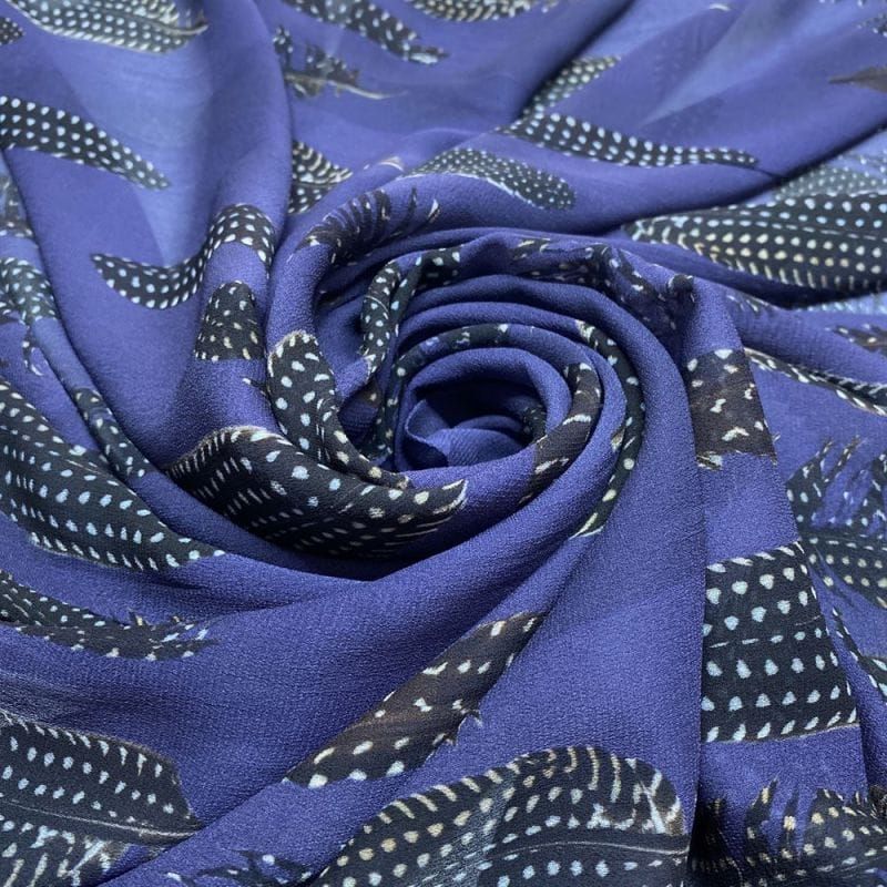 Musseline Floral Penas Azul • Luema Tecidos