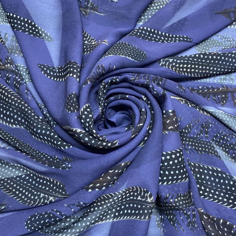 Musseline Floral Penas Azul • Luema Tecidos