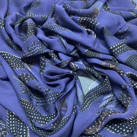 Musseline Floral Penas Azul • Luema Tecidos