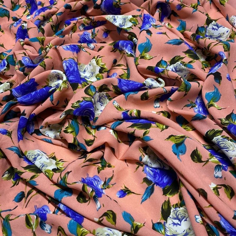 Musseline Estampado Floral Azul • Luema Tecidos