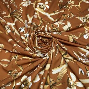 Crepe de Chine Floral Pássaros Marrom Crepe de Chine Floral Pássaros Marrom • Luema Tecidos