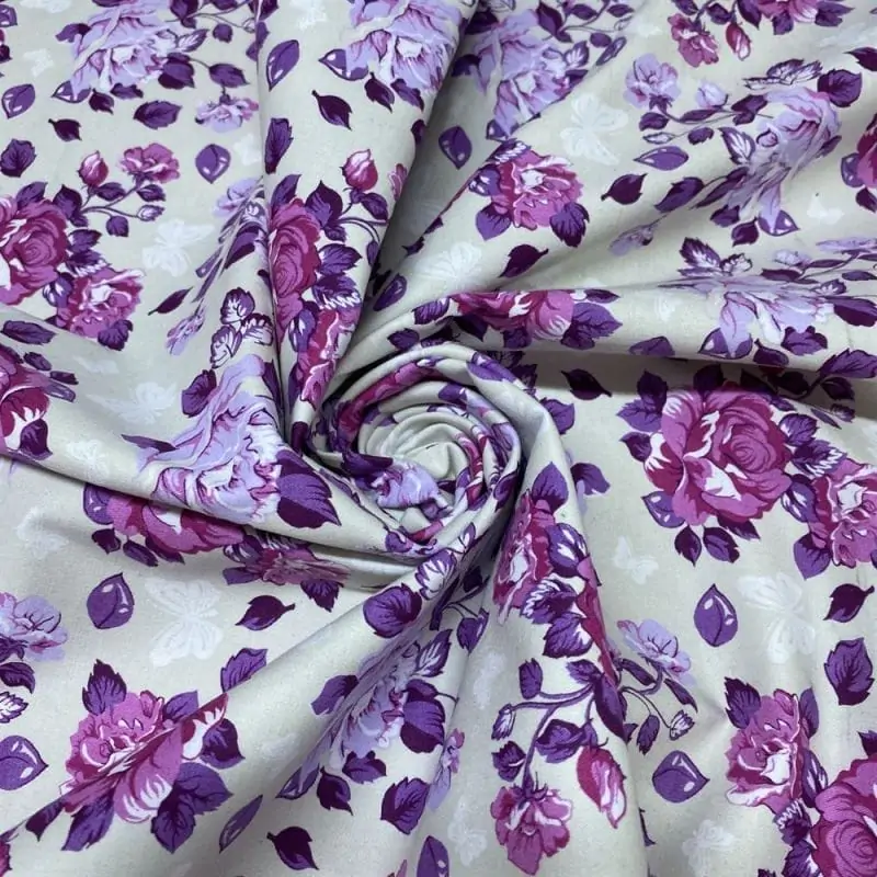 Sarja Estampada Floral Roxo • Luema Tecidos