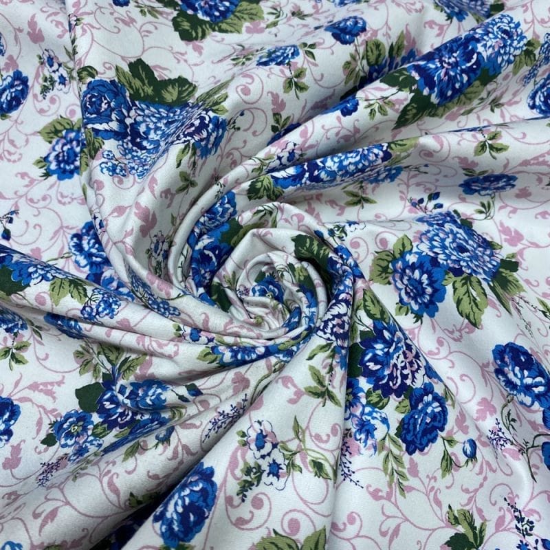 Sarja Estampada Floral Azul • Luema Tecidos