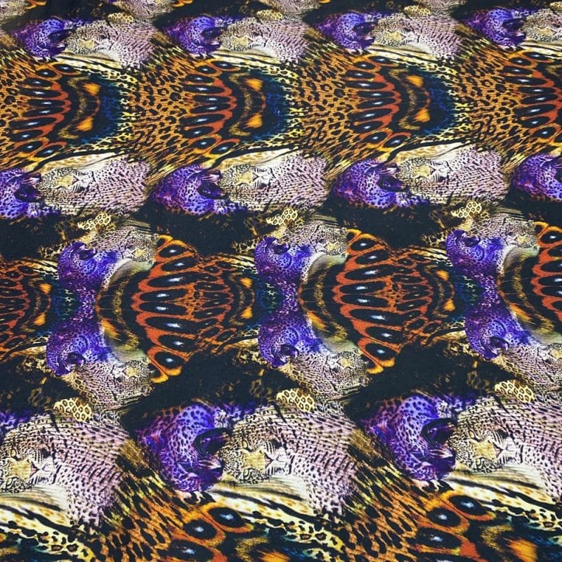 Sarja Estampada Onça Roxo • Luema Tecidos