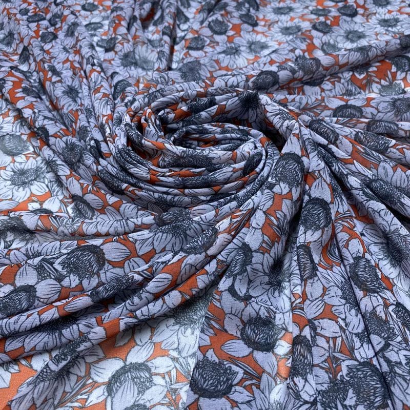 Musseline Estampado Floral Sombai Laranja • Luema Tecidos