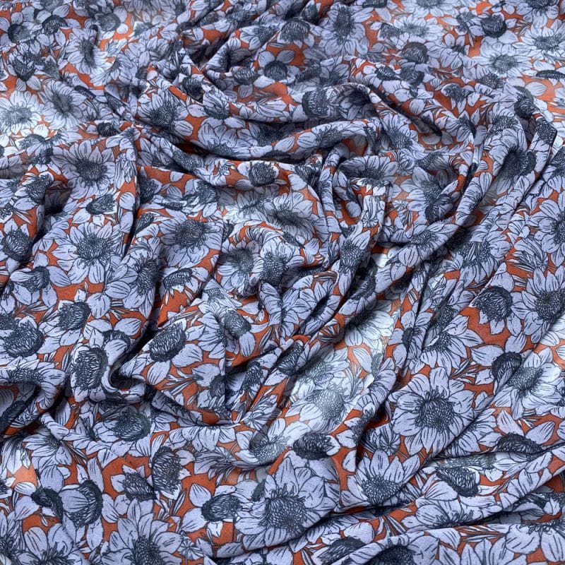 Musseline Estampado Floral Sombai Laranja • Luema Tecidos