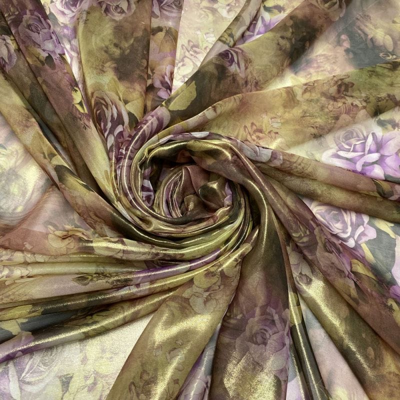 Chiffon Foil Estampado Green Violet • Luema Tecidos