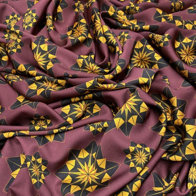Crepe de Chine Fractal Vinho • Luema Tecidos