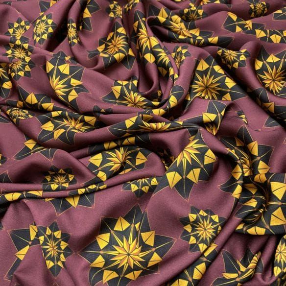 Crepe de Chine Fractal Vinho • Luema Tecidos