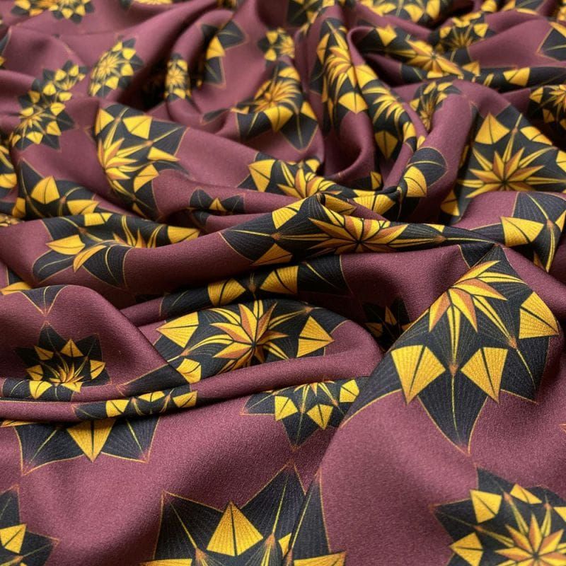 Crepe de Chine Fractal Vinho • Luema Tecidos