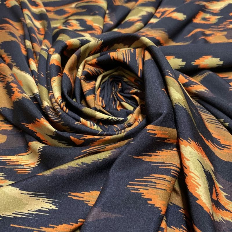 Crepe de Chine Estampado Preto e Marrom • Luema Tecidos