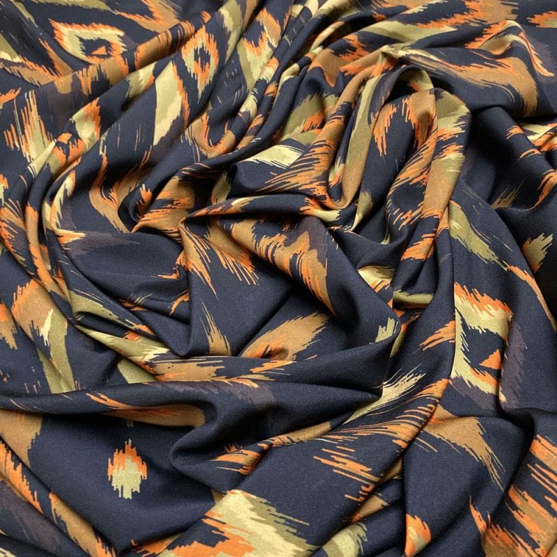 Crepe de Chine Estampado Preto e Marrom • Luema Tecidos