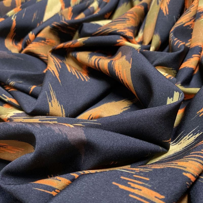 Crepe de Chine Estampado Preto e Marrom • Luema Tecidos