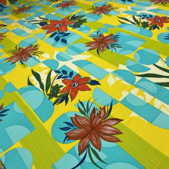 Viscose Geométrico Floral Amarelo • Luema Tecidos