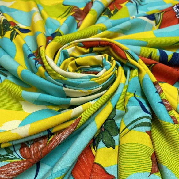 Viscose Geométrico Floral Amarelo • Luema Tecidos