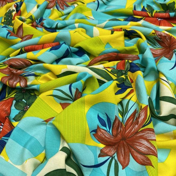 Viscose Geométrico Floral Amarelo • Luema Tecidos