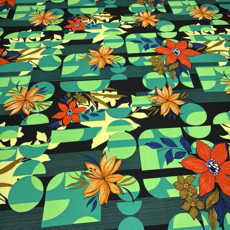 Viscose Geométrico Floral Verde • Luema Tecidos