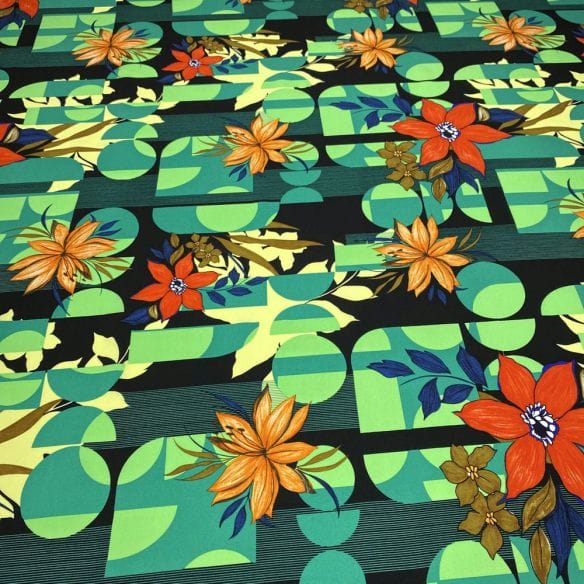 Viscose Geométrico Floral Verde • Luema Tecidos