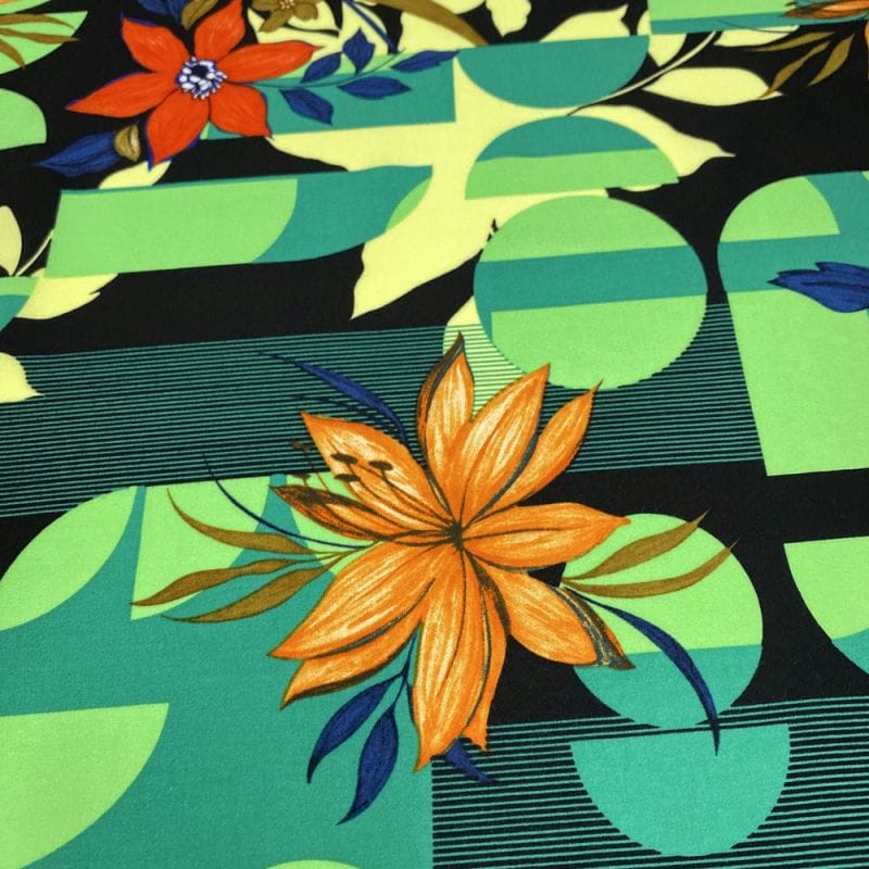 Viscose Geométrico Floral Verde • Luema Tecidos