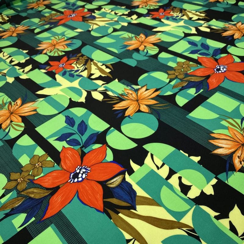 Viscose Geométrico Floral Verde • Luema Tecidos