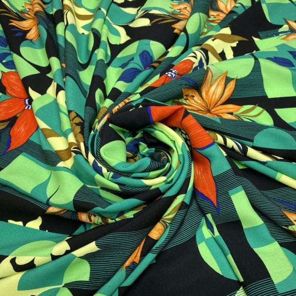 Viscose Geométrico Floral Verde • Luema Tecidos