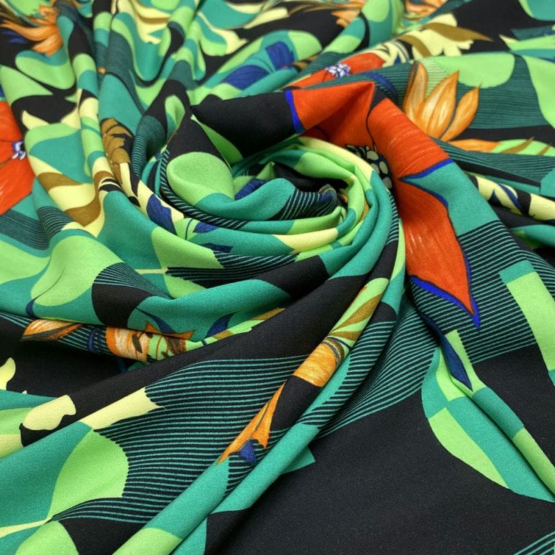 Viscose Geométrico Floral Verde • Luema Tecidos