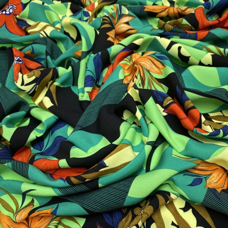Viscose Geométrico Floral Verde • Luema Tecidos